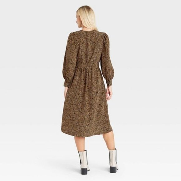 Who What Wear Long Sleeve Bold Button Leopard Print Belt Midi Dress S NWT - Picture 10 of 12